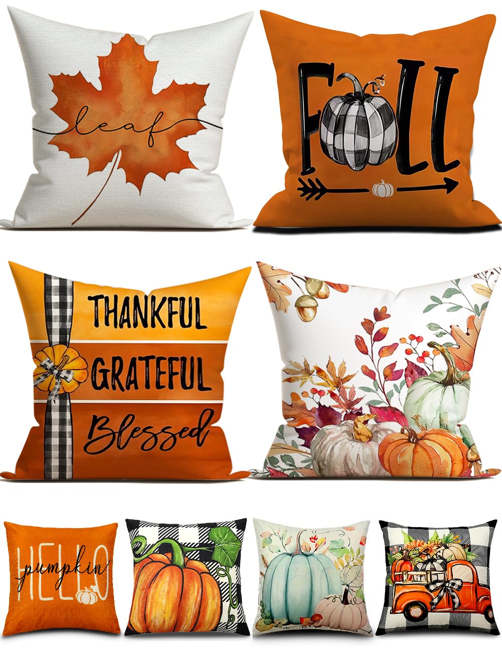Fall Pillow Covers 20x20 4Pcs Double‐Sided Print Autumn Home Decor