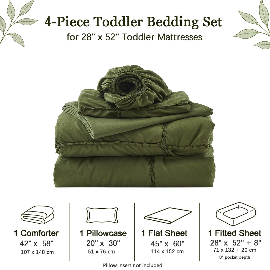 Toddler Bedding Set - 4 Pieces Crib Bed Set for Boys,Soft Embroidery Toddler Comforter Set,Includes Quilted