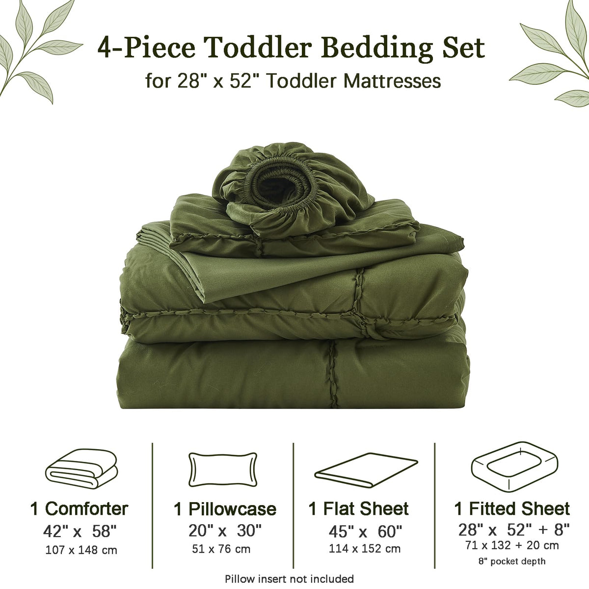 Toddler Bedding Set - 4 Pieces Crib Bed Set for Boys,Soft Embroidery Toddler Comforter Set,Includes Quilted