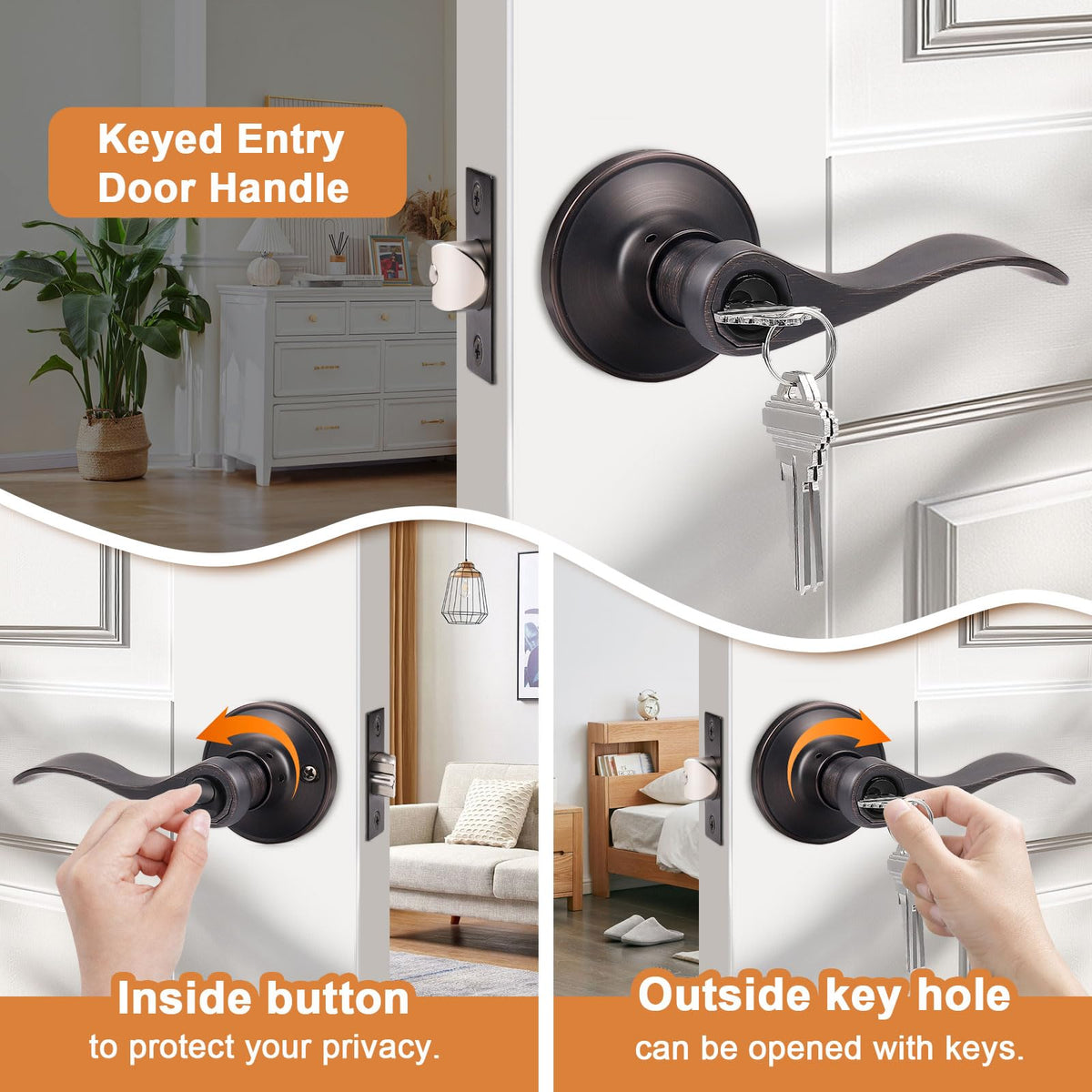 2 Pack Entrance Lever Door Handle Oil Rubbed Bronze, Entry Levers Combo Pack, Keyed Alike Door Locks Lockset