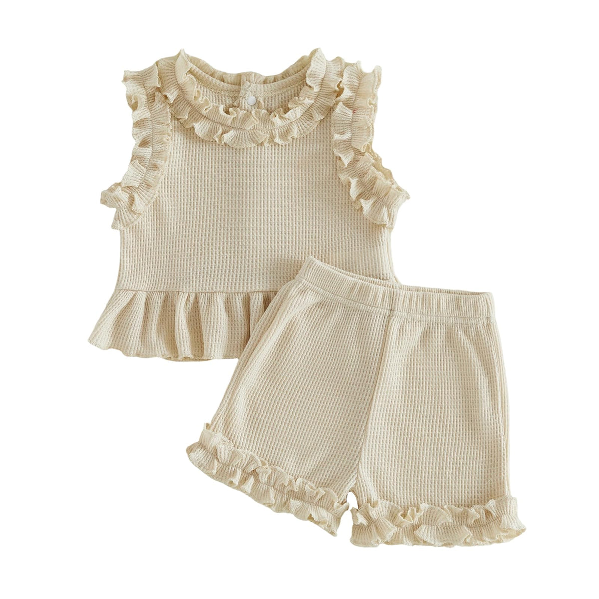 Toddler Baby Girl Summer Clothes Waffle Ruffle Sleeveless Tank Tops and Shorts Set 2 Piece Outfits Girls Clothing