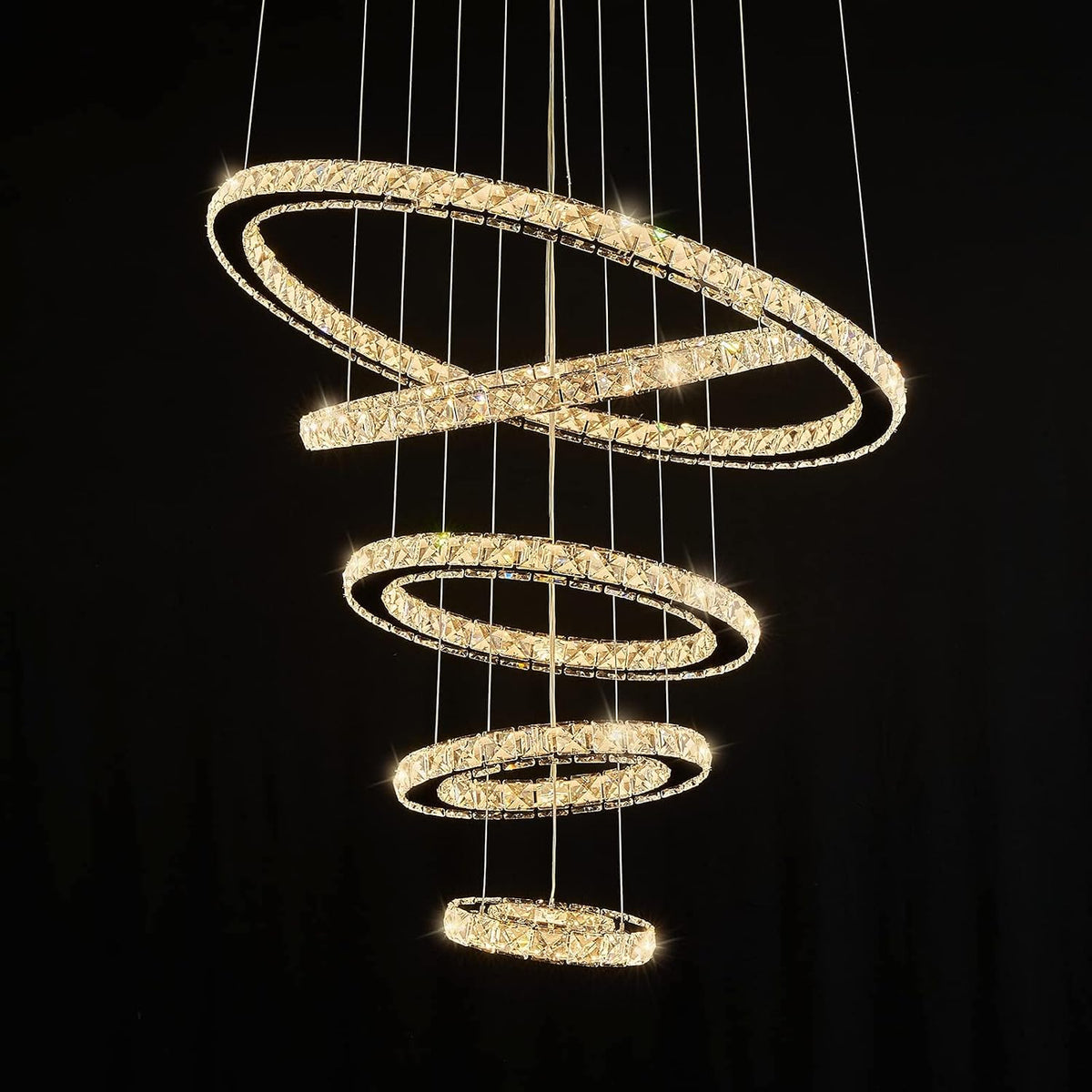 Modern Crystal Chandelier for High Ceilings, Long-Drop Fixture for Foyers