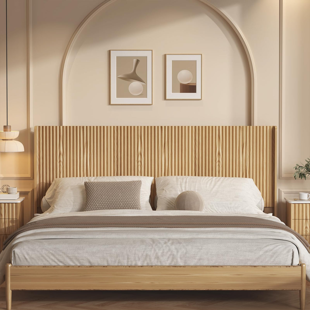 80.3'' Wood Headboard with Charging Stations, Modern Wall Mounted Headboards, Farmhouse Bed headboard Only