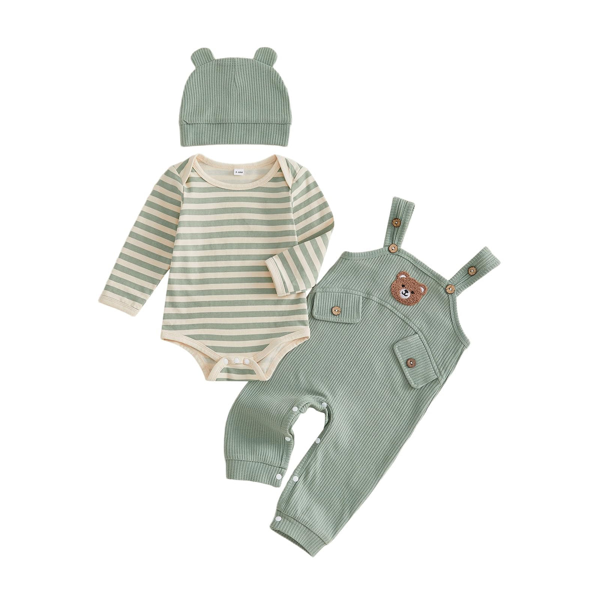 Newborn Infant Baby Boy Fall Outfits Striped Romper Overall Pants Set