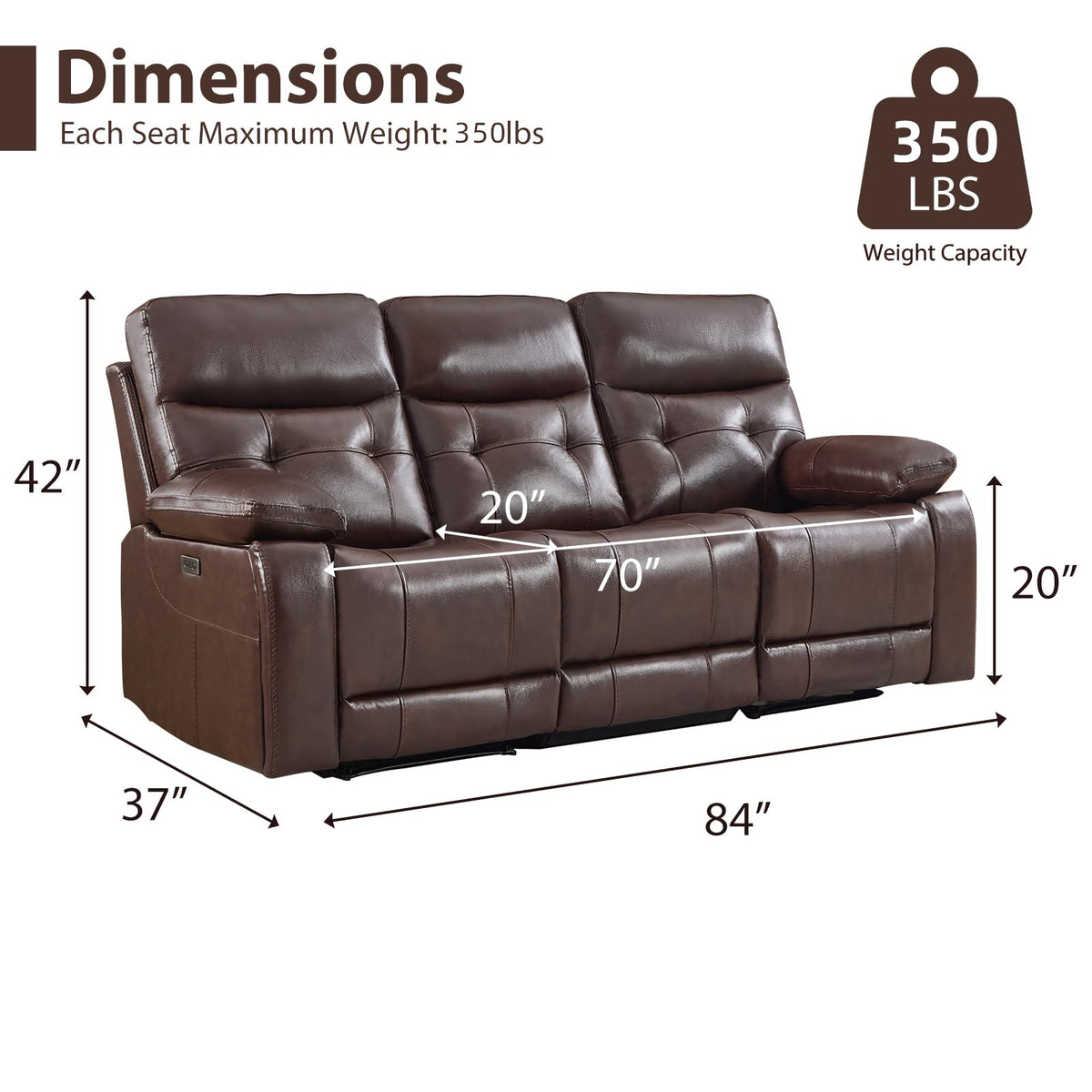 Genuine Leather Power Recliner Sofa, 3 Seater Reclining Sofa with Comfortable Arms and Back, Modern Electric Recliner