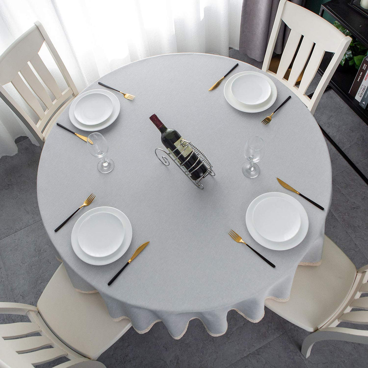 Faux Linen Tablecloth with Lace Trim - Waterproof/Spill Proof/Stain Resistant/Wrinkle Free/Oil Proof - for Banquet