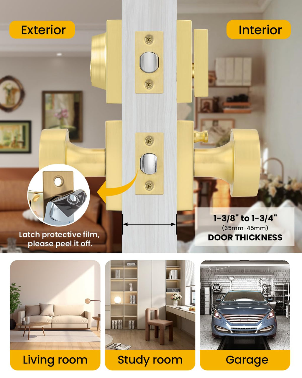 Gold Privacy Door Knob and Deadbolt Set, Zinc Alloy 1 Pack