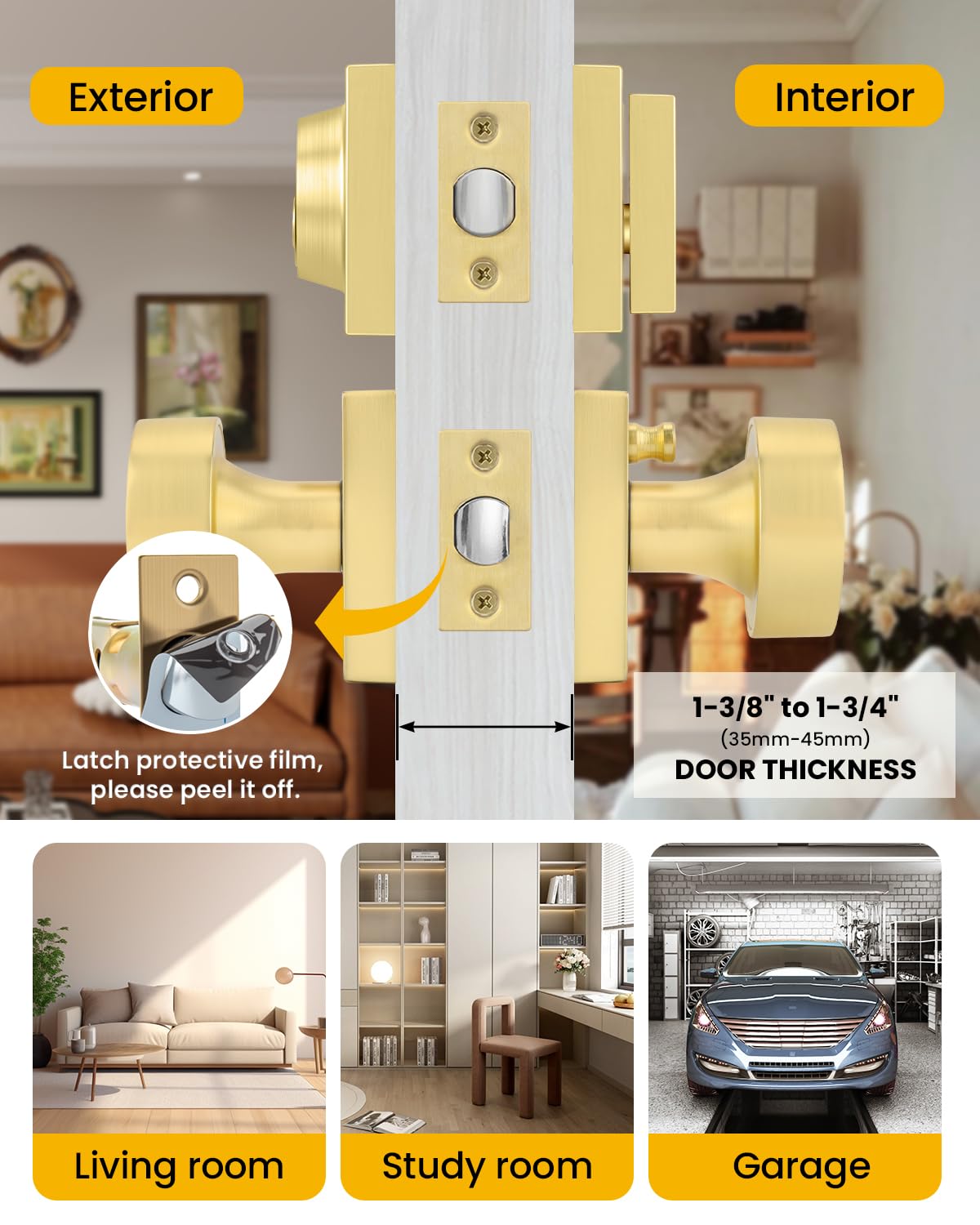Gold Privacy Door Knob and Deadbolt Set, Zinc Alloy 1 Pack