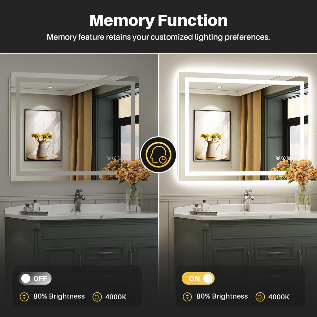 40x24 Inch LED Bathroom Mirror with Lights, Backlit & Front Lit