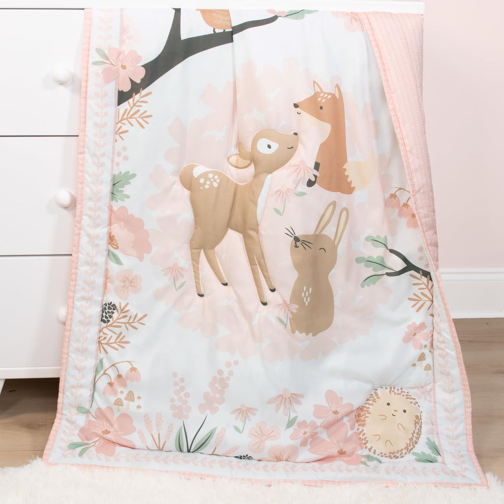3 Piece Baby Crib Bedding Set for Girls - Newborn, Infant & Toddler Nursery Bed Set Decor with Fitted Crib Sheet