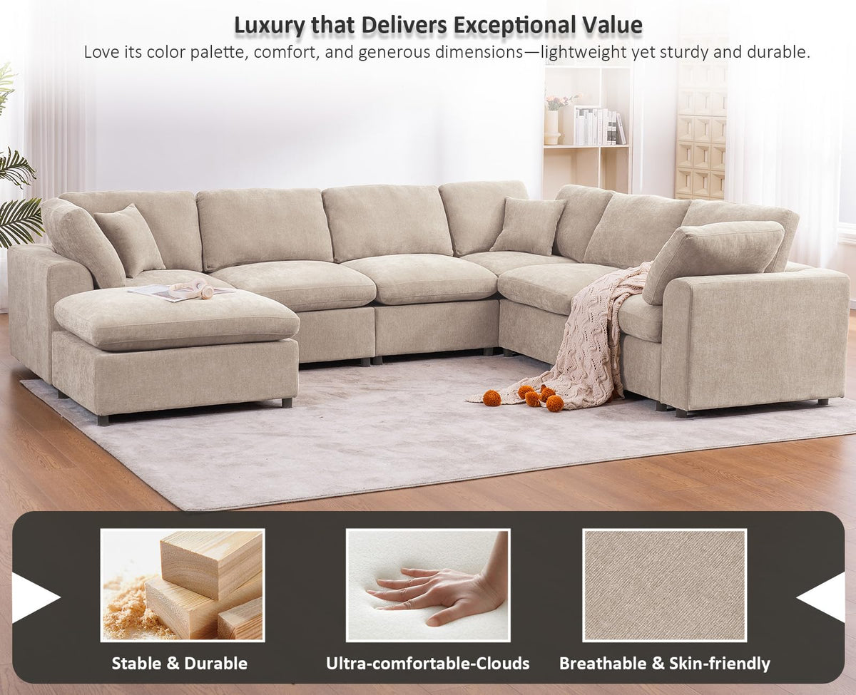 Oversized Modular Sectional Sofa Couch, Light Camel