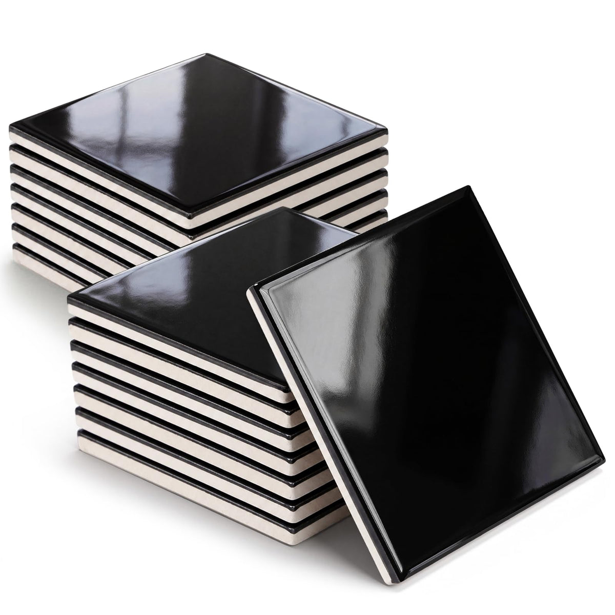 15 Pack Glossy Black Ceramic Wall Tiles, 4.25 x 4.25 Inch Square Subway Tile Thickness 8mm Backsplash, Bathroom