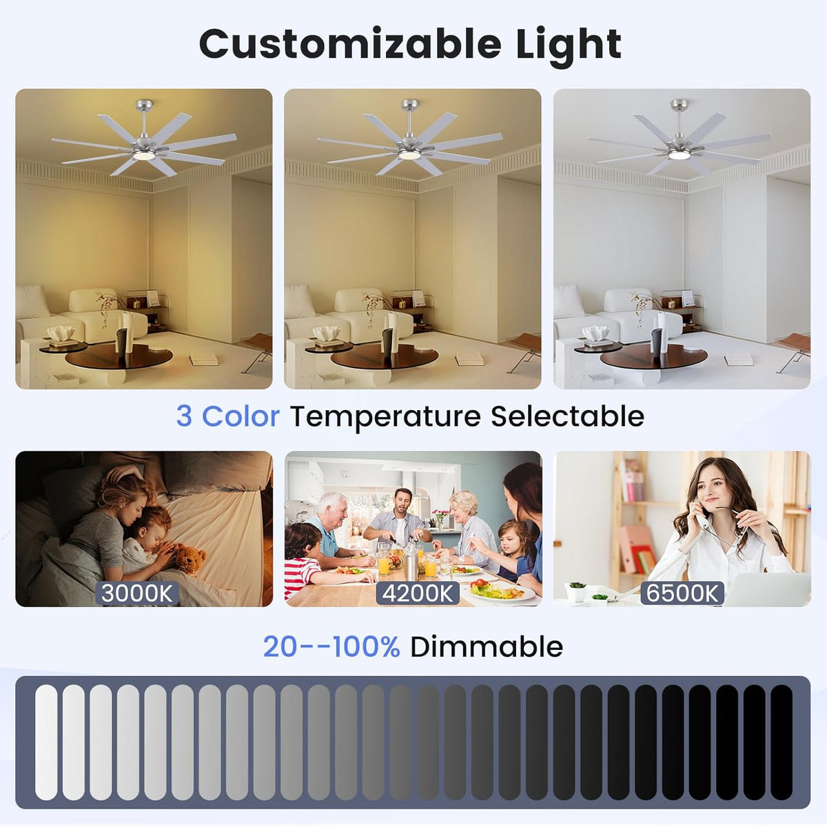 72" Brushed Nickel Indoor/Outdoor Ceiling Fan with Light & Remote