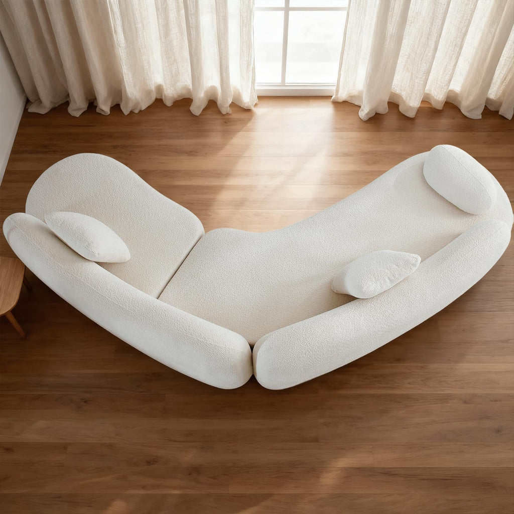 128 Inch White Oversized Curved Boucle Modular Sectional Sofa, 5-Seater