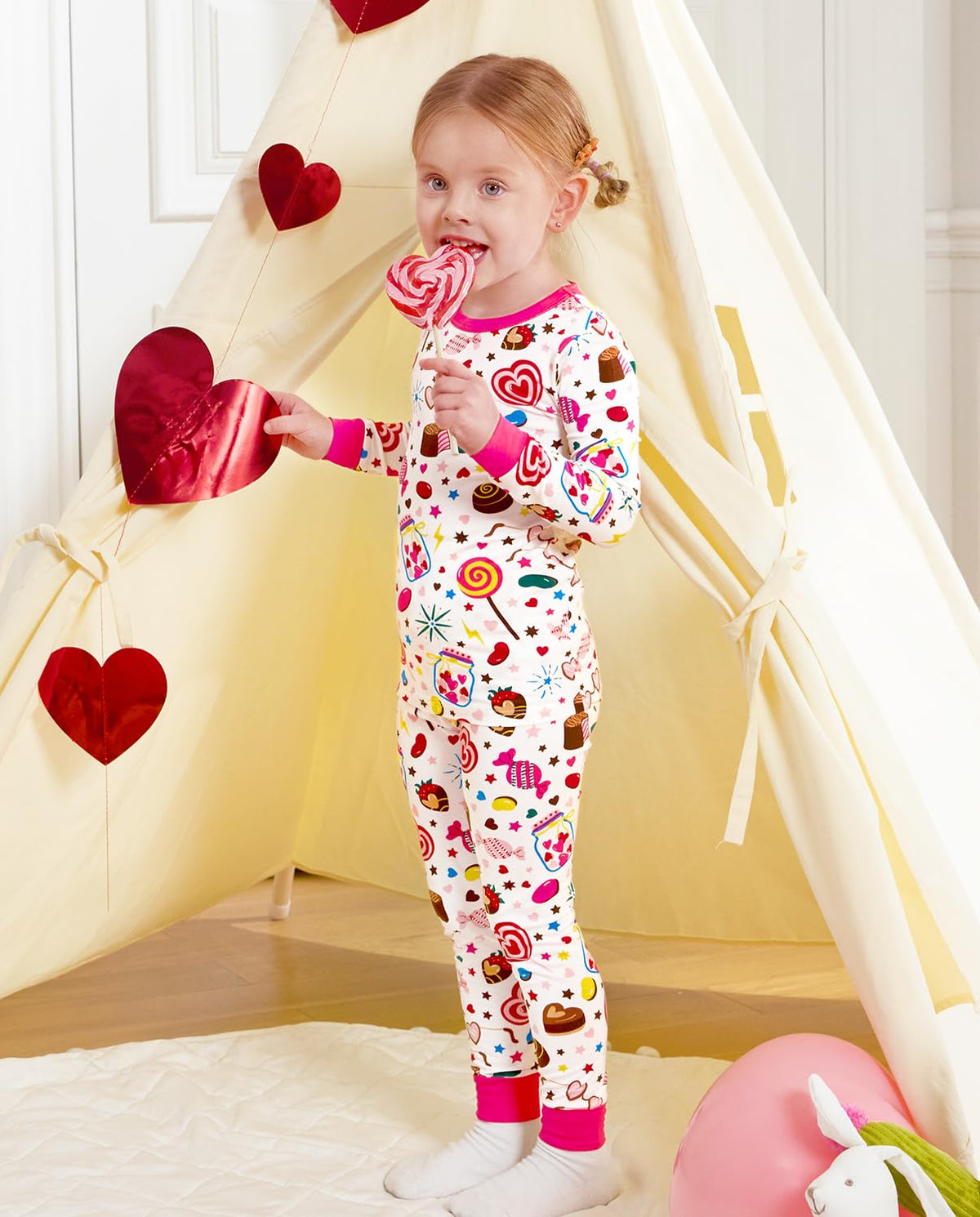 Bamboo Viscose Toddler Girls Kids Pajamas Sweetheart Drops Pjs Long Sleeve Snug fit 2pcs Soft Jammies