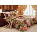 3pc Oversized Full Sized Bedspread Quilt Set Floor, Red Coral Moss Sage Green Mustard Yellow Golden Tan Navy Blue