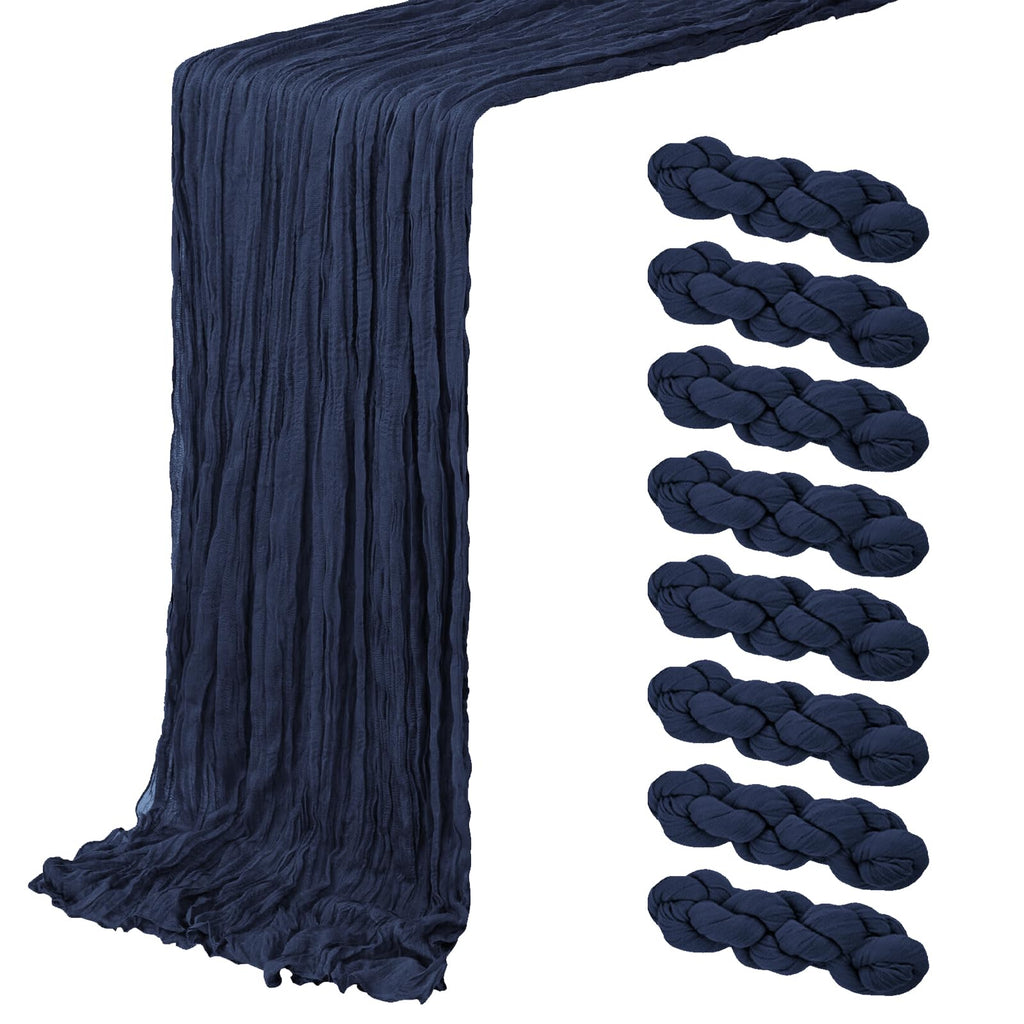 8 Pack Navy Blue Cheesecloth Table Runner 20 x 120 inch Gauze Table Runners 10 FT Long, Semi Sheer Boho Cheese Cloth