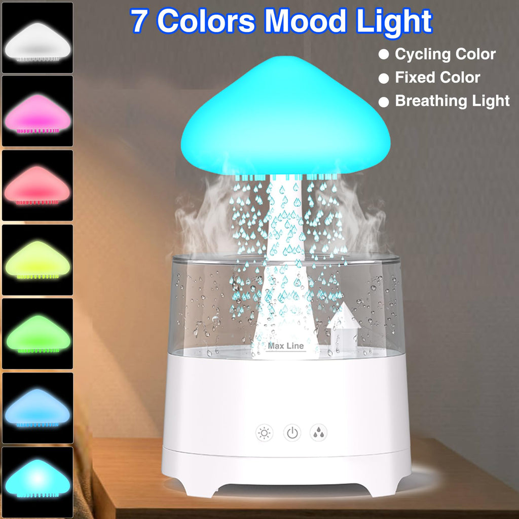 Rain Diffuser Cloud Humidifier Diffuser Water Drip Waterfall Lamp Mushroom Humidifier (Size: 6.54''x10.5'')