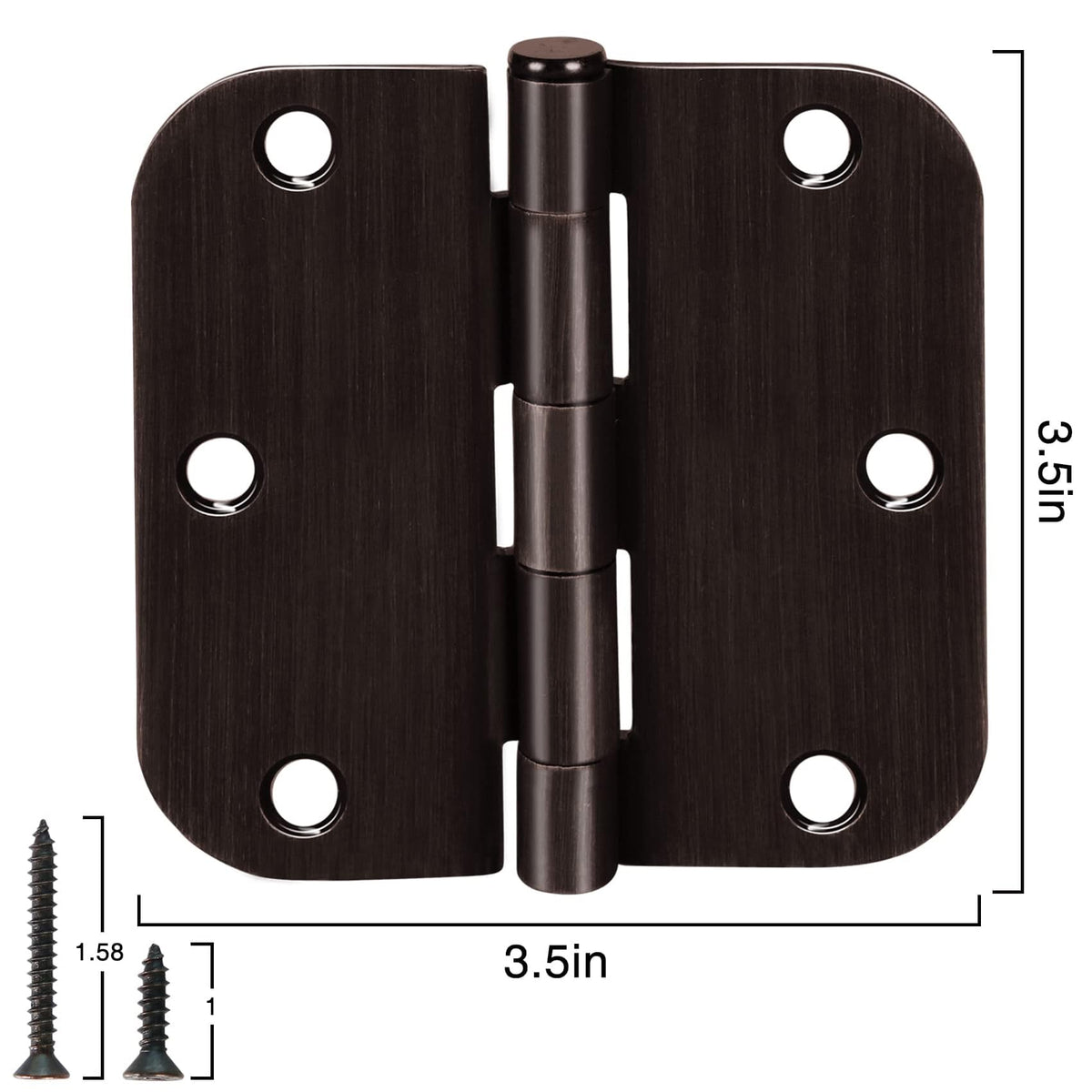 Rounded Door Hinges 3.5" x 3 1/2" Oil Rubbed Bronze 5/8" 18 Pack