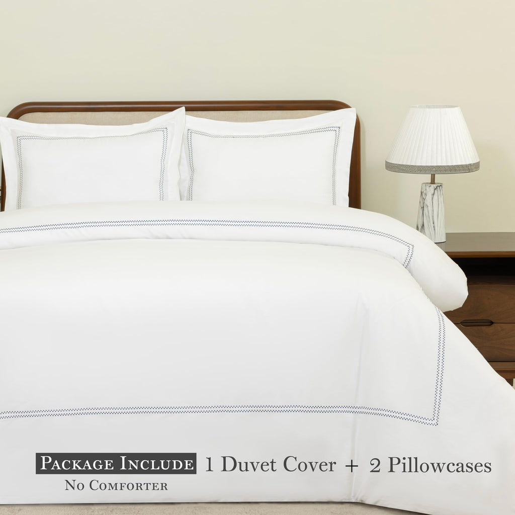 White Duvet Cover Queen 100% Cotton Embroidered 3 Piece Set