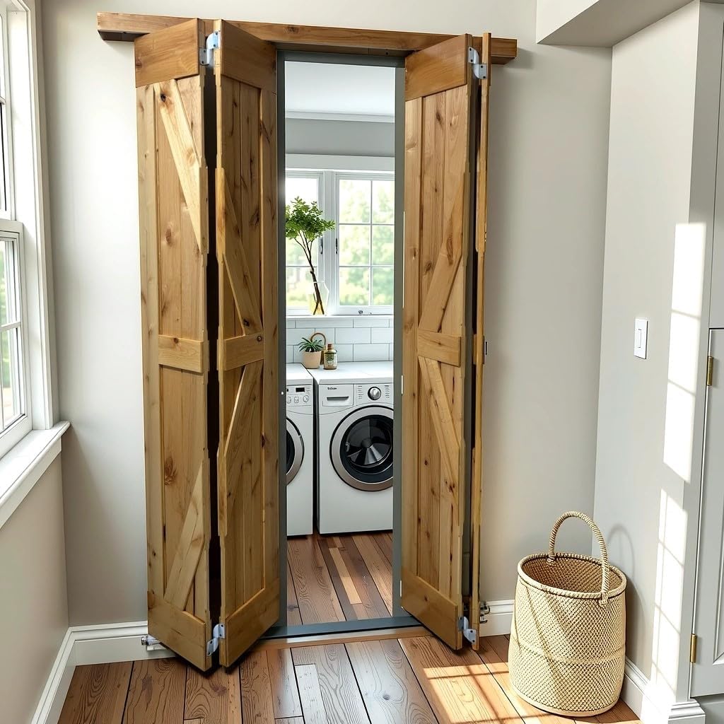 25.5 x 84 High Gloss Finished Rustic Alder Solid Wood Bifold Barn Door Assembled bi-fold barn Door Ready to Install