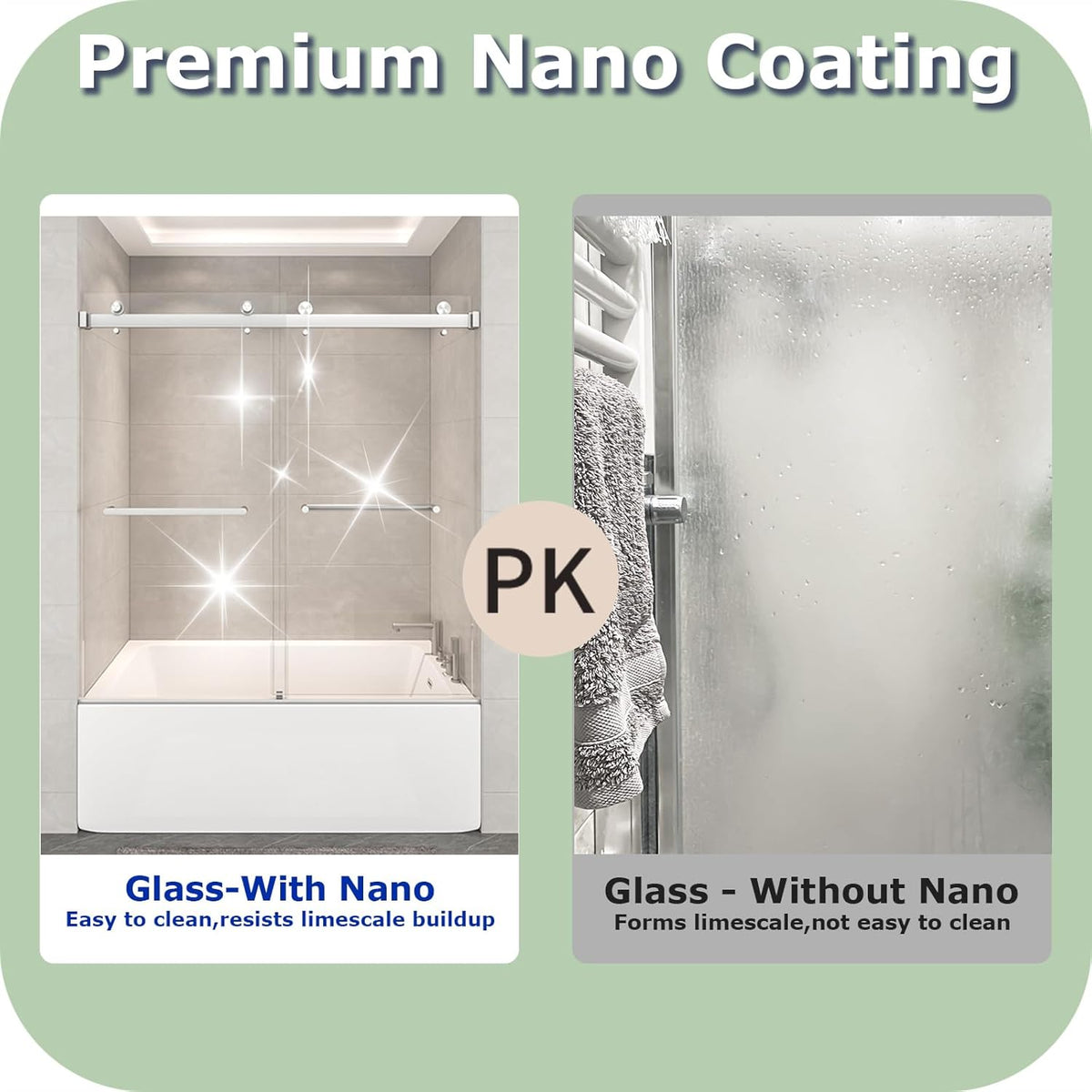 55"-60" W x 60" H Frameless Bathtub Shower Door, Double Sliding Shower Door, 5/16"(8mm) Clear Tempered Glass