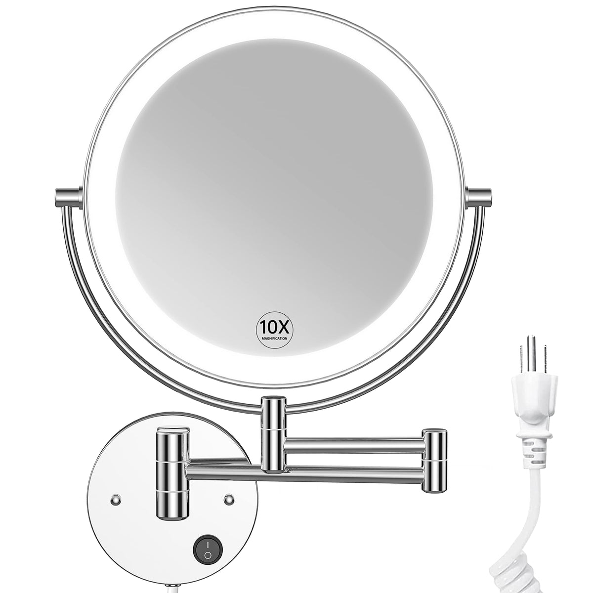 9" Large Wall Mounted LED Makeup Mirror with Magnification 10X/1X, Corded