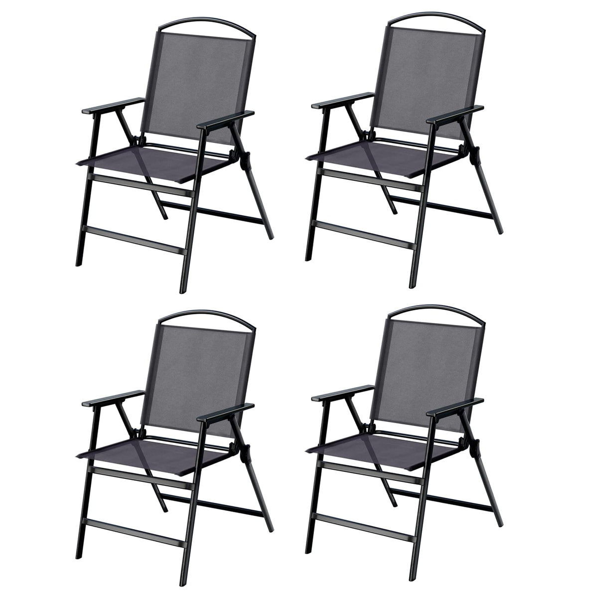 Outdoor Folding Patio Dining Chairs Set of 4 With Armrest Heavy-Duty Lightweight Protable Foldable Patio Sling Chair