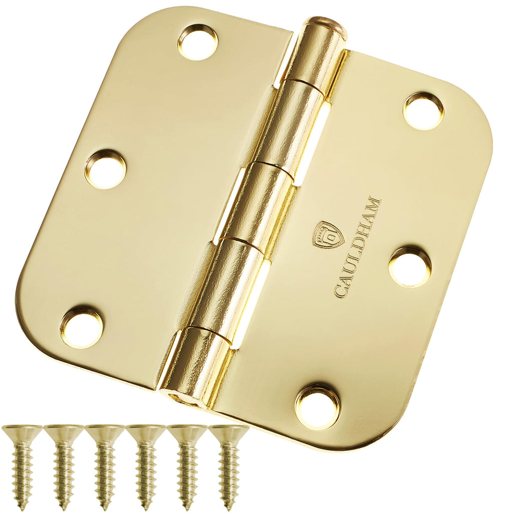 12 Pack) Heavy-Duty 3-1/2" Interior Door Hinges with 5/8" Radius Corners - Brass