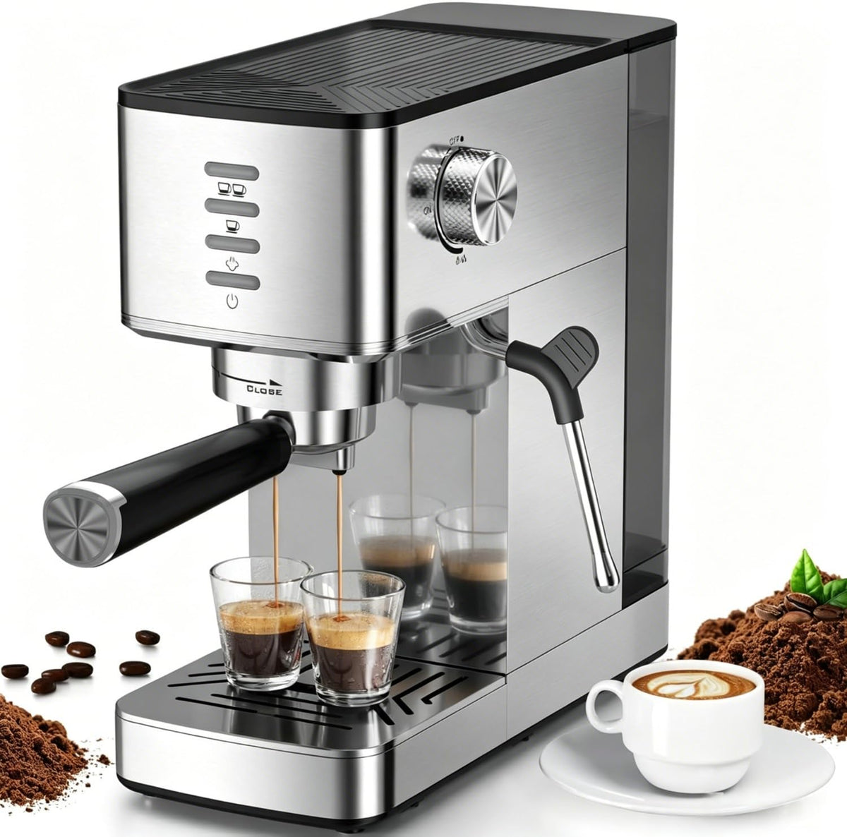 Espresso Machine with Steam Wand | 20-Bar Par Pump, Fast Cold Brew Function, 37oz Removable Water Tank, Stainless