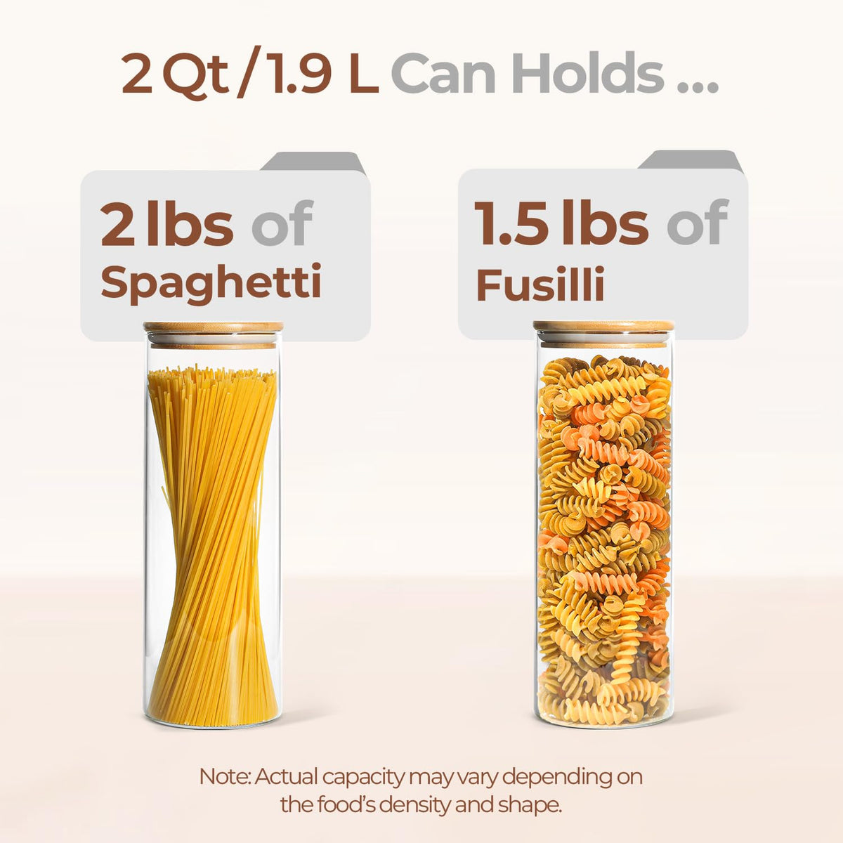 Pasta Containers Storage 2 Qt, Spaghetti Container, 3 Pack Glass Jar