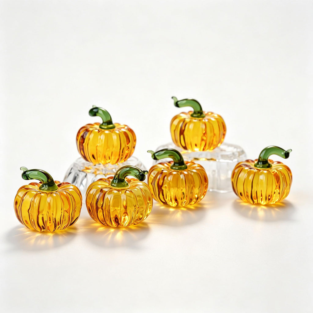 6-Piece Mini Glass Pumpkin Figurines for Decorating, Pumpkins Fall Decor