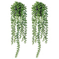 String of Pearls Plant Artificial, 2pcs Faux Plants Indoor in Black Pots, Realistic Green Fake Succulent Hanging