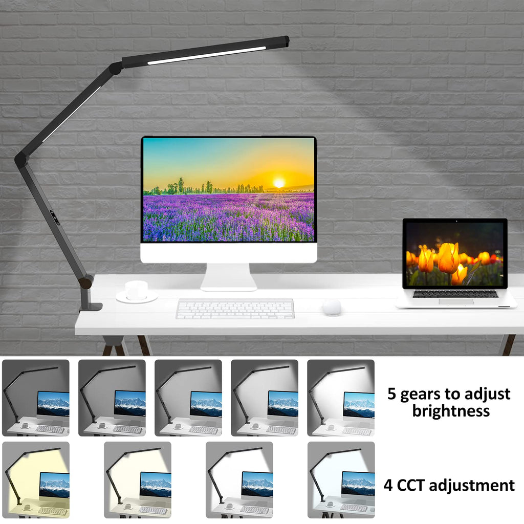 LED Desk Lamp with Clamp, Architect Desk Lamp with Dual Light and Adjustable Swing Arm, Clip-on Eye-Care 4 CCT Modes