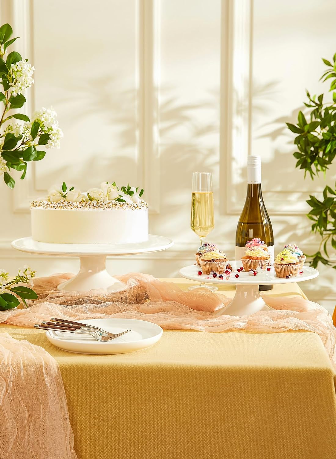 Porcelain Cake Stand 12-Inch, Round Dessert Display, Elegant White Cupcake Holder for Celebrations, Weddings, Parties