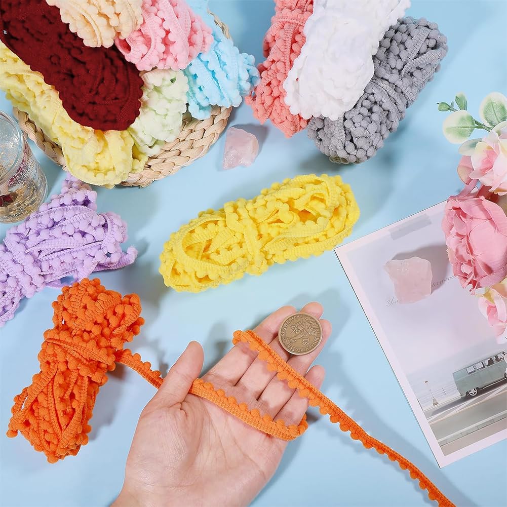 12 Colors Mini Pom Pom Fringe Rickrack Trims for Curtain Carpet Lace Clothes Pillow Decoration Pompom - 60 Yards