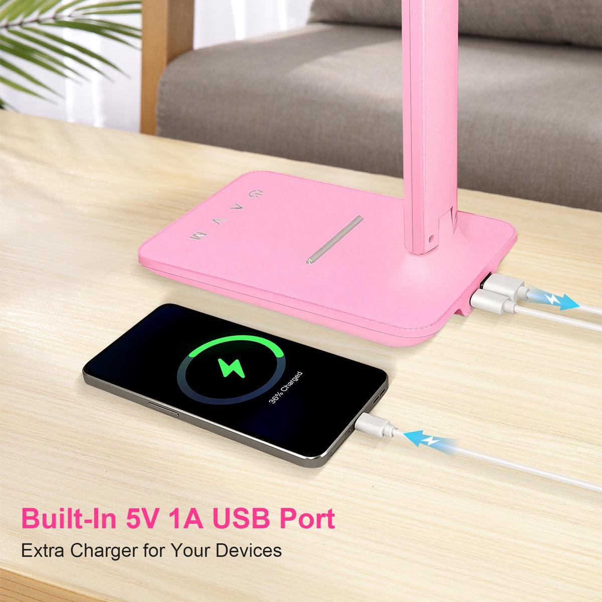 Crown LED Desk Lamp Dimmable Table Lamp Reading Lamp with USB Charging Port, 5 Lighting Modes, Sensitive Control