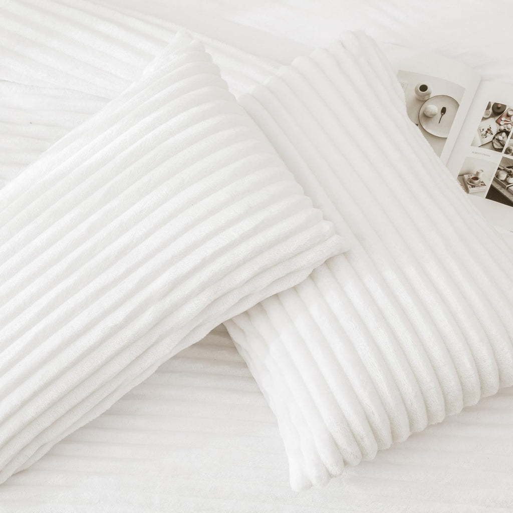 Fluffy Comforter Set, White Fleece Faux Fur Bedding Set
