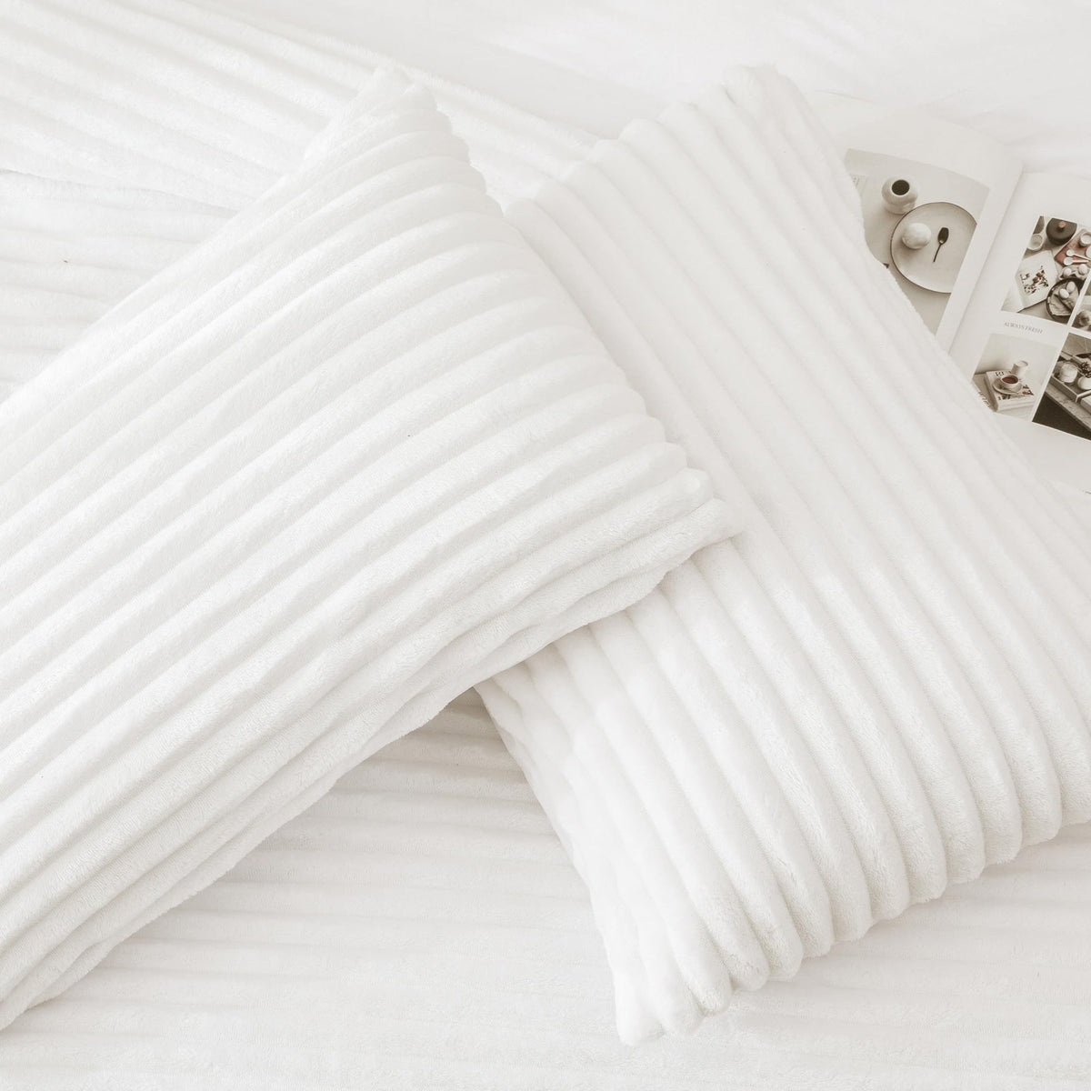Fluffy Comforter Set, White Fleece Faux Fur Bedding Set