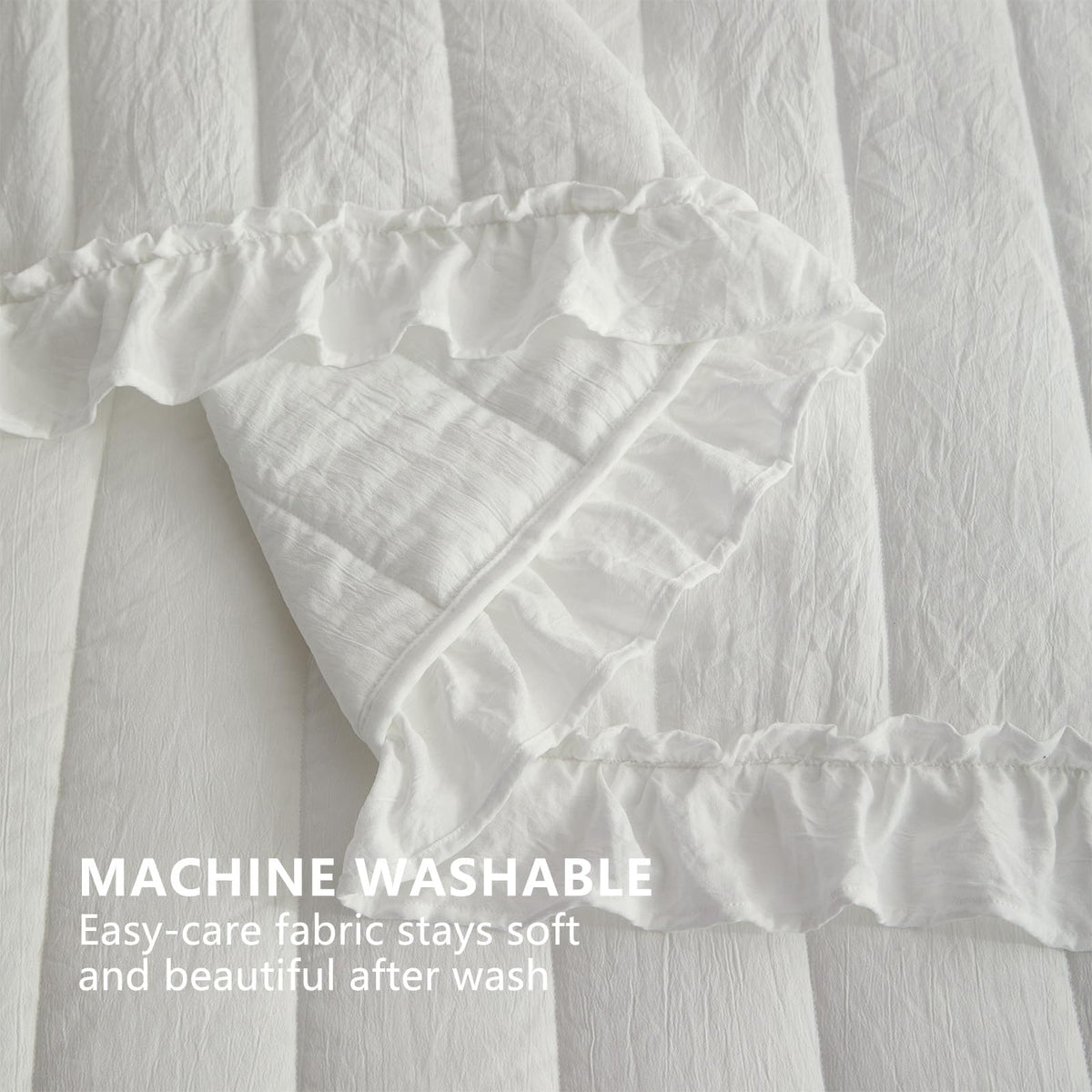 White Ruffle Quilt 2 Piece Soft Lightweight Bedspread