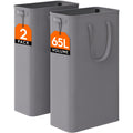 2 Pack Slim Laundry Hamper with Handles, 65L, Grey