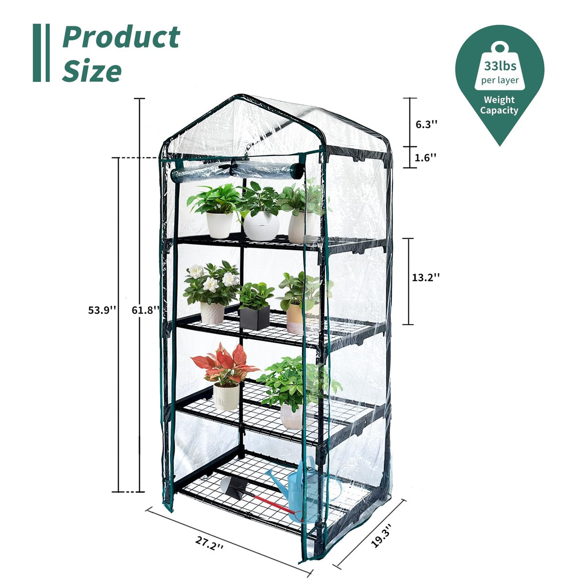 4 Tier mini Indoor Greenhouse Upgraded with Shelf Clips, 27"x19"x62" Greenhouse for Indoors&greenhouses for Outdoors