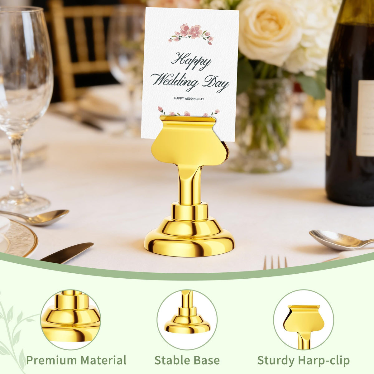 16 Pieces Table Card Holder Place Card Holders 1.7 inches Gold Steel Card Holders for Photos, Food Signs, Memo Notes