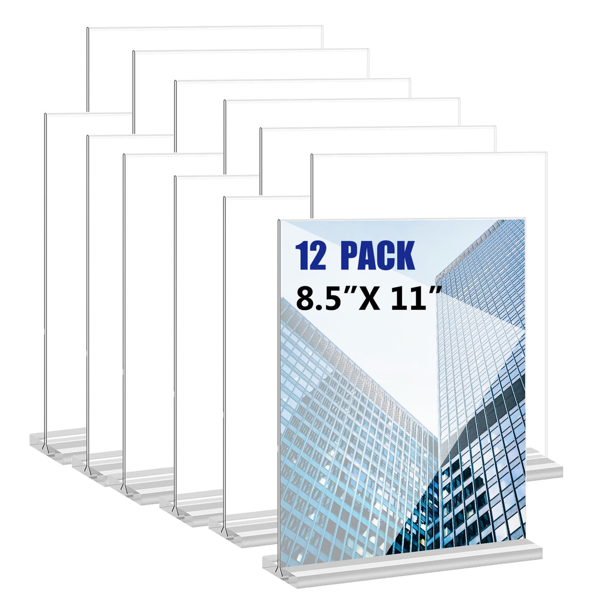 Acrylic Sign Holder 8.5x11 Inches 12 Pack T Shape Desktop Display Stand Vertical Double Sided Clear Table Menu Flyer