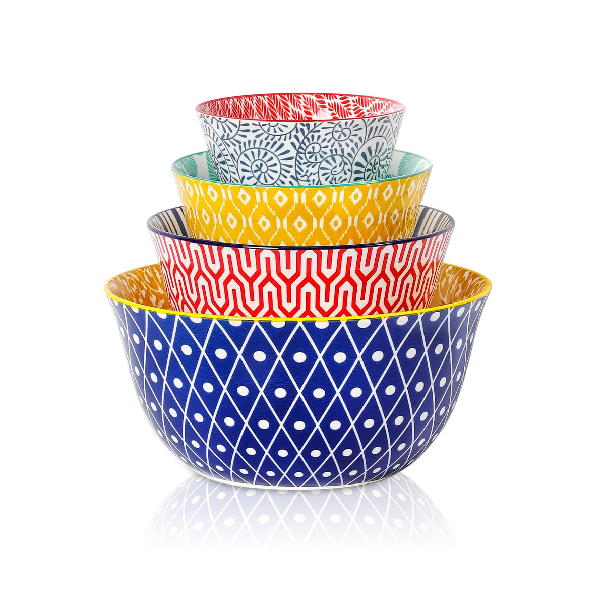 Ceramic Mixing Bowls Set of 4, 20/36/60/123 oz, Assorted Colors