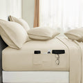 6 Pieces Bed Sheets Set with Pockets on Side(Cream), Sweat-Wicking Breathable Sheets, 16-inch Super Soft Hotel