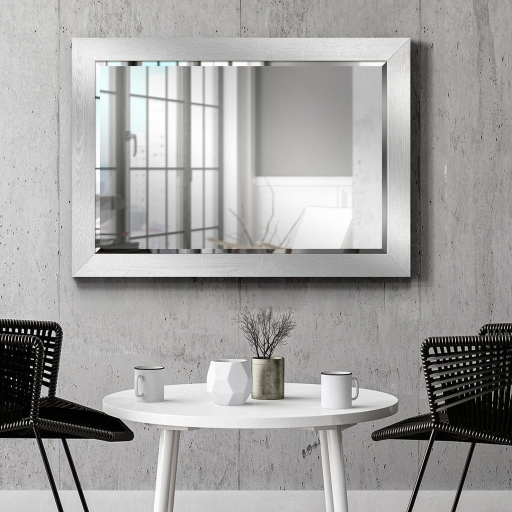 Rustic Rectangular Silver Wood Frame Vanity Body Mirror Verticle Or Horizontal Aesthetic Wall Mounted Mirror Decor