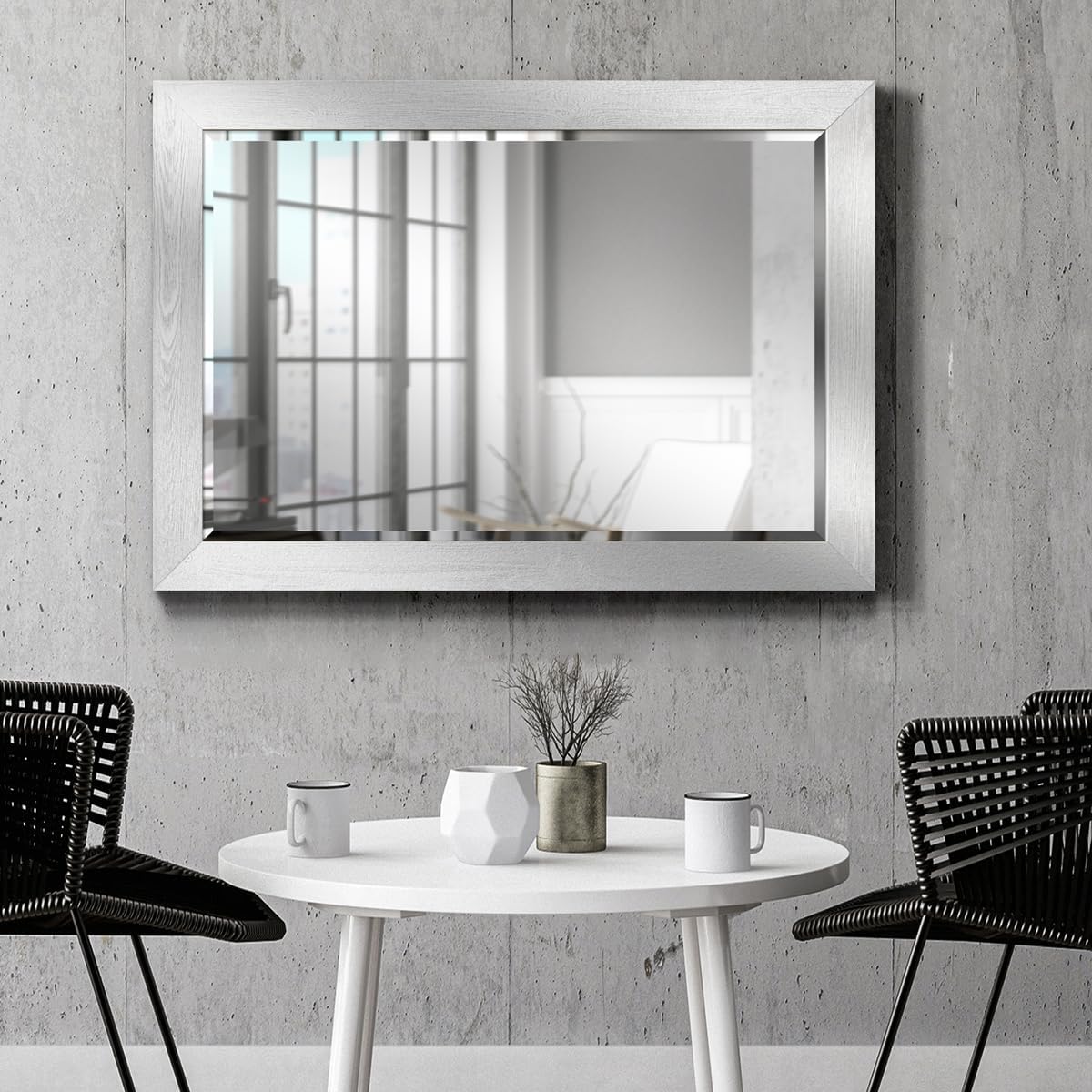Rustic Rectangular Silver Wood Frame Vanity Body Mirror Verticle Or Horizontal Aesthetic Wall Mounted Mirror Decor