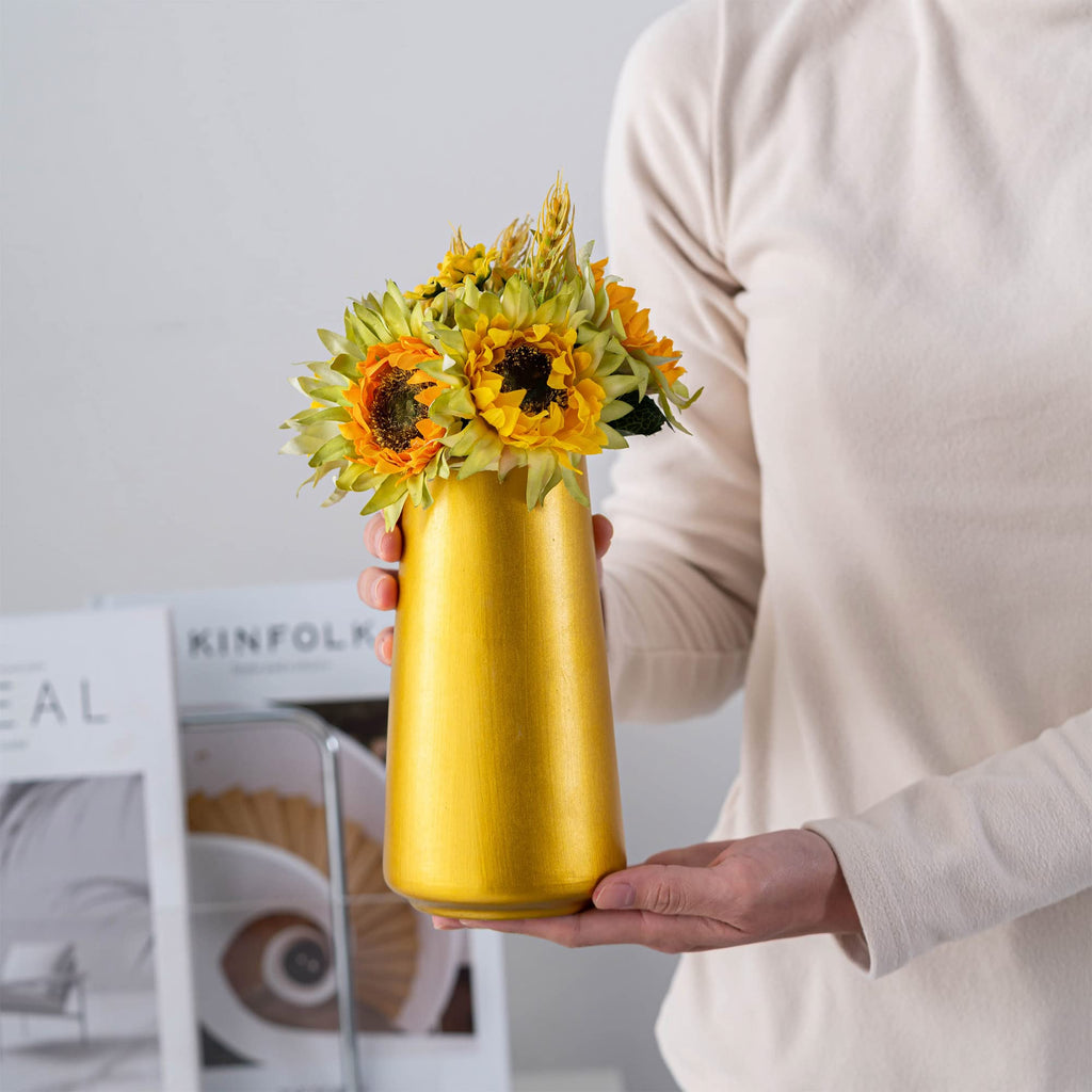 Simple Boho Ceramic Flower Vase Decor (Gold, Big)