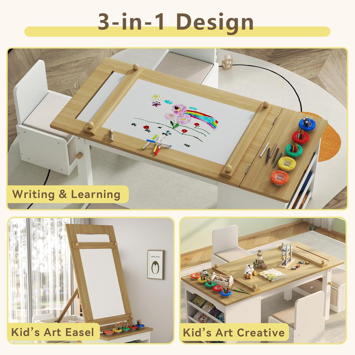 Art Kids Table and Chair Set with Storage, Child Table and Chair Set